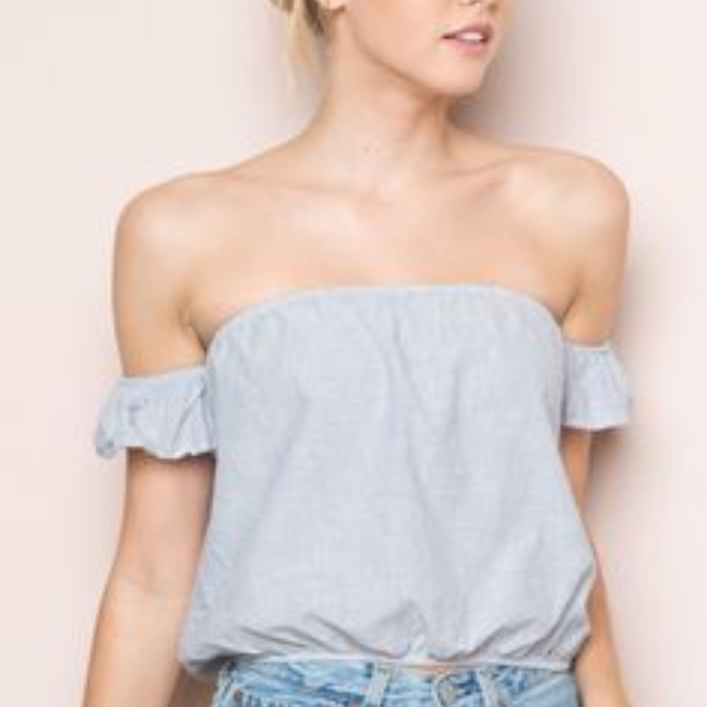 Blue Pinstripe Off the shoulder Top